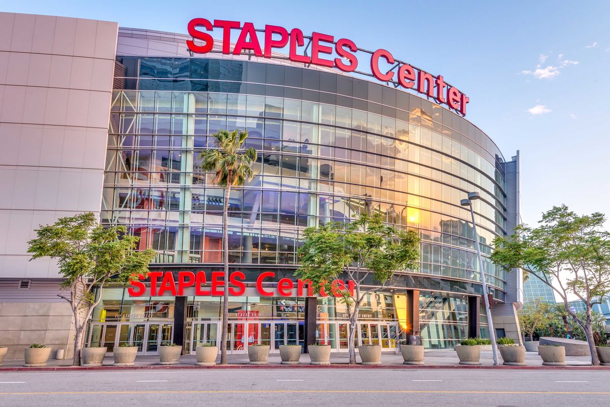 street view of the Staples Center located in downtown Los Angeles