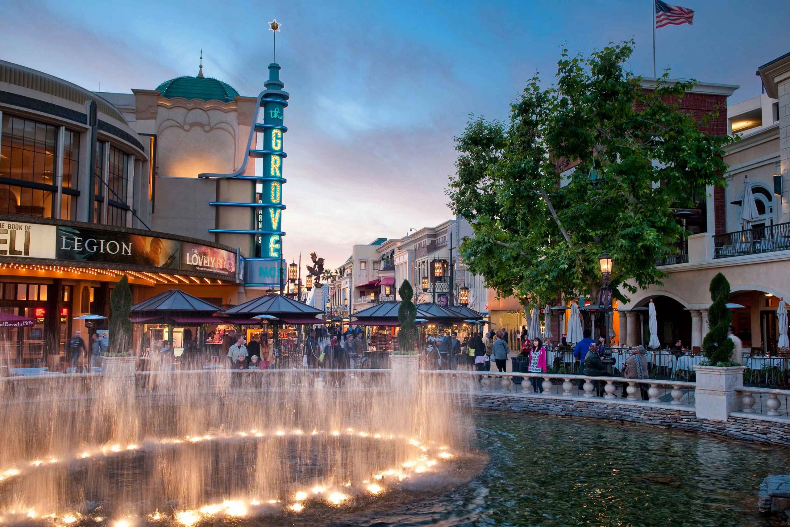 The Grove Hero shopping center located in downtown Los Angeles with water fountain