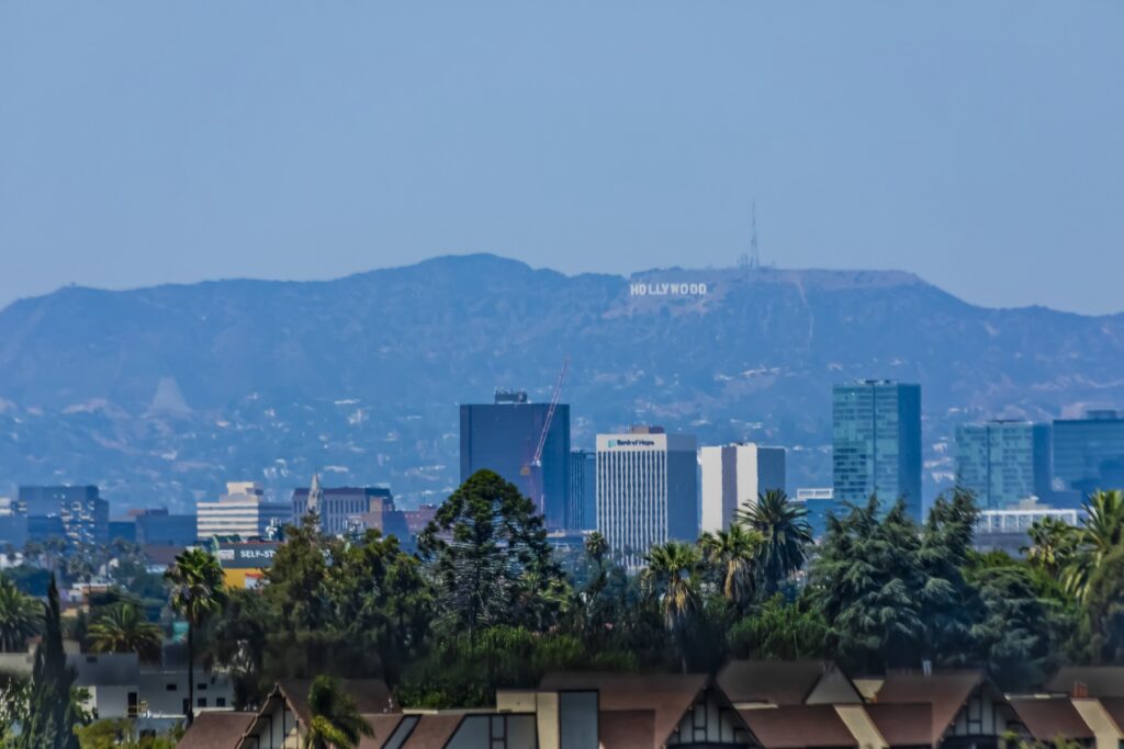 skyline view of the Hollywood sign